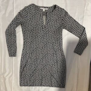 New Diane Von Furstenberg DVF Reina long sleeve shift dress Sz. 6 Black & White